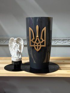 Ваза меморіальна для кладовища 2 в 1 сіра глянцева з ангелом, бронзовим тризубом та сонячною панеллю FAS фото
