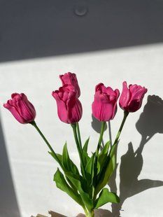 Силіконовий декоративний тюльпан, букет з 5 штук Малиновий T0004 фото
