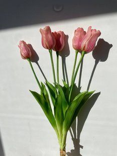 Силіконовий декоративний тюльпан, букет з 5 штук Рожевий T0003 фото