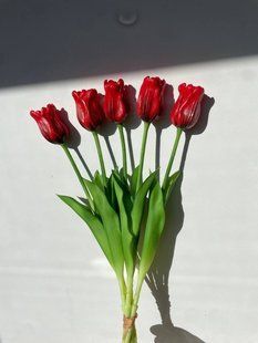 Силіконовий декоративний тюльпан, букет з 5 штук Червоний T0001 фото